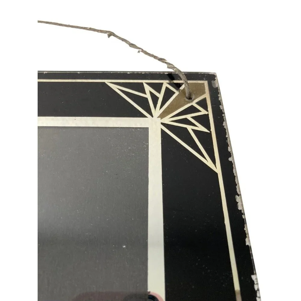 *Antique Art Deco Reversed Painted Glass Balck Silver Gold Picture Frame 8X10